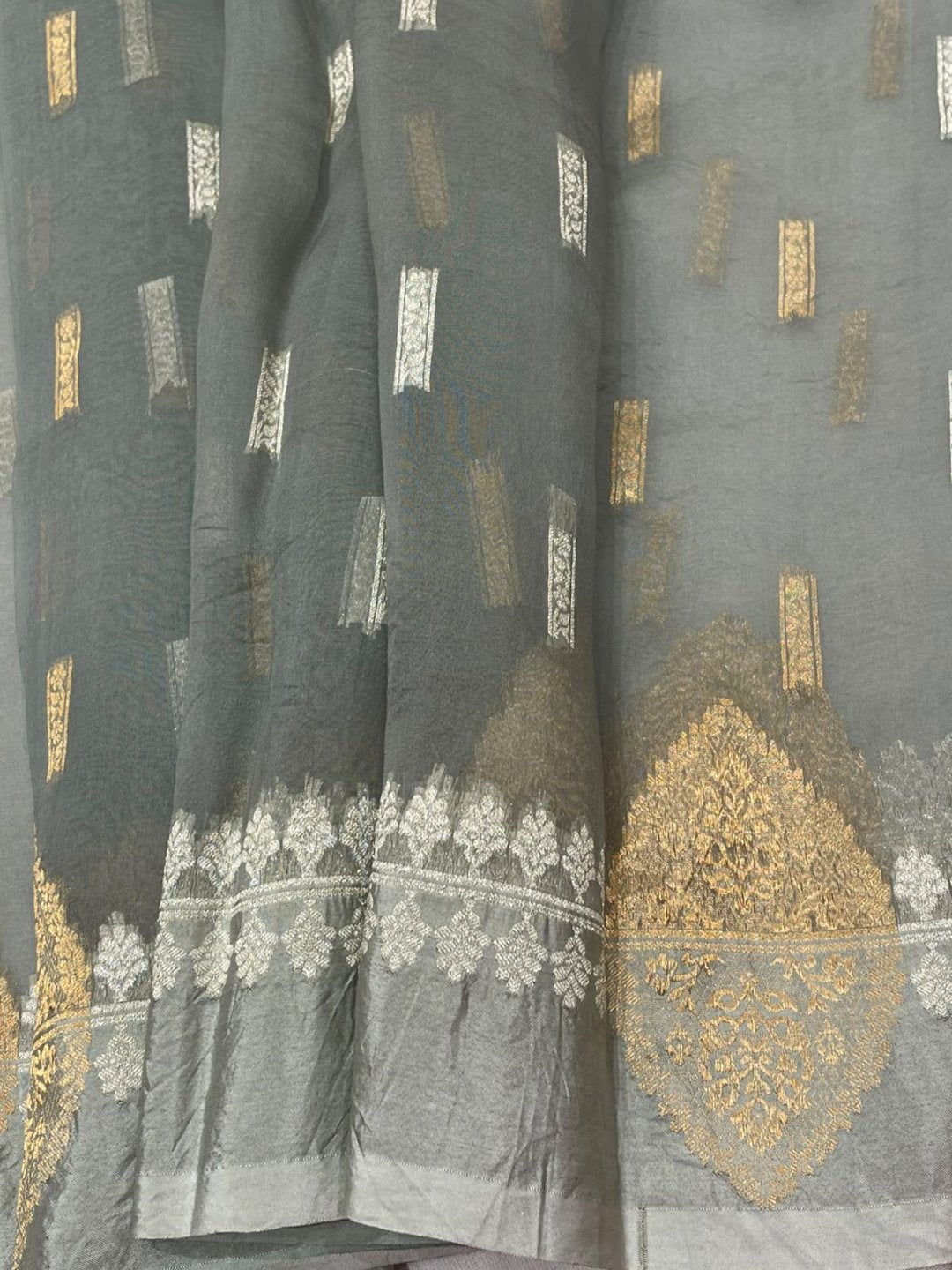 Smokey Grey Kora Silk Banarasi saree blouse piece