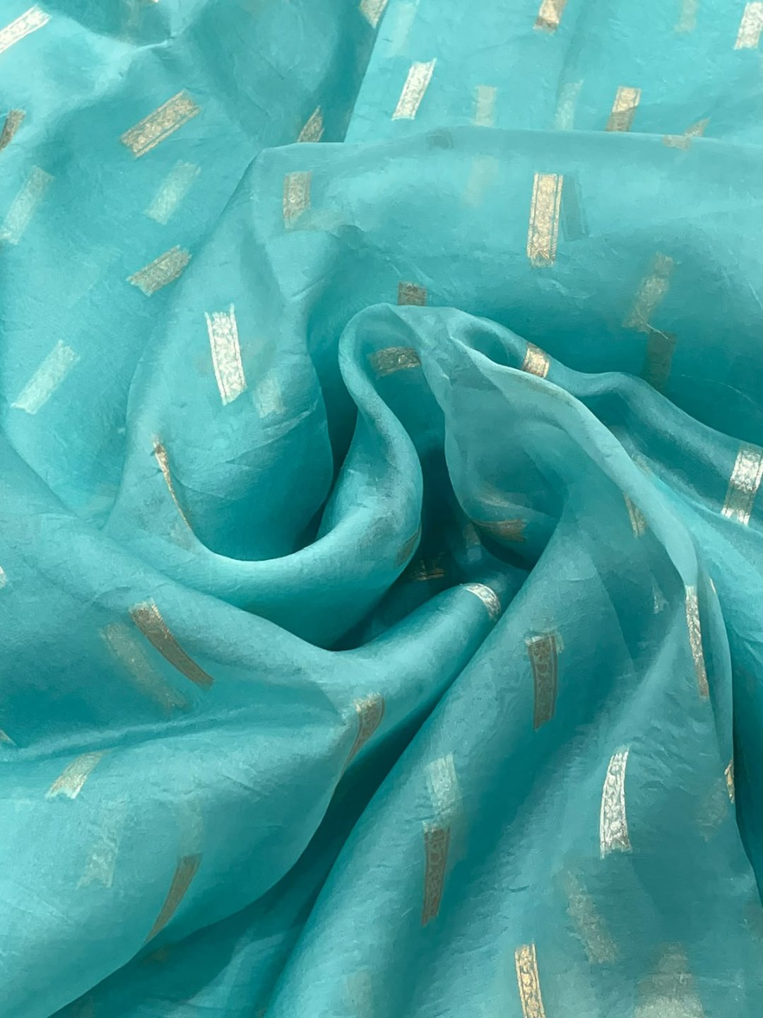Sea blue Kora Silk Banarasi saree blouse piece