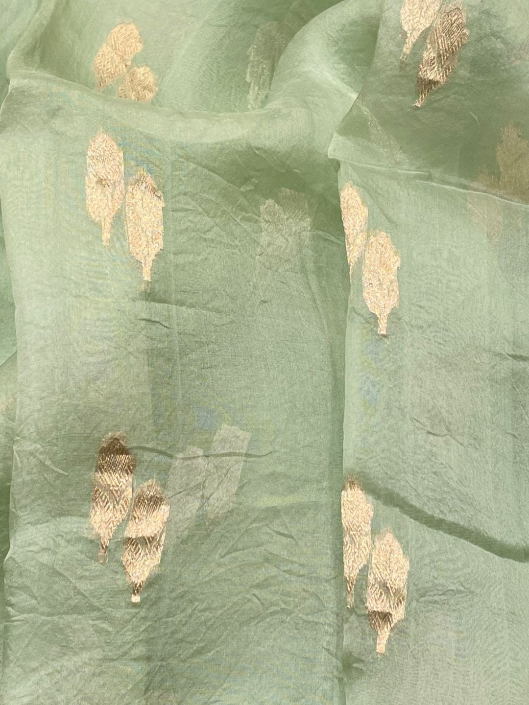 Light Green Kora Silk Banarasi saree border closeup
