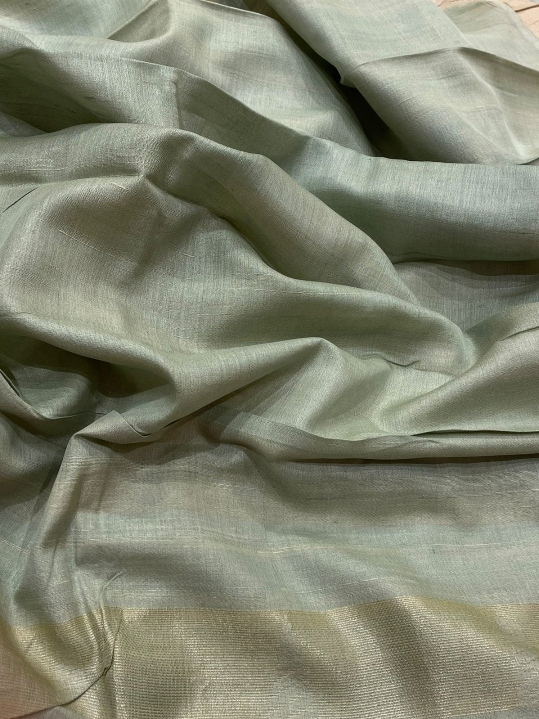 Pastel green with teal blue Raw silk saree Banarasi saree full spread