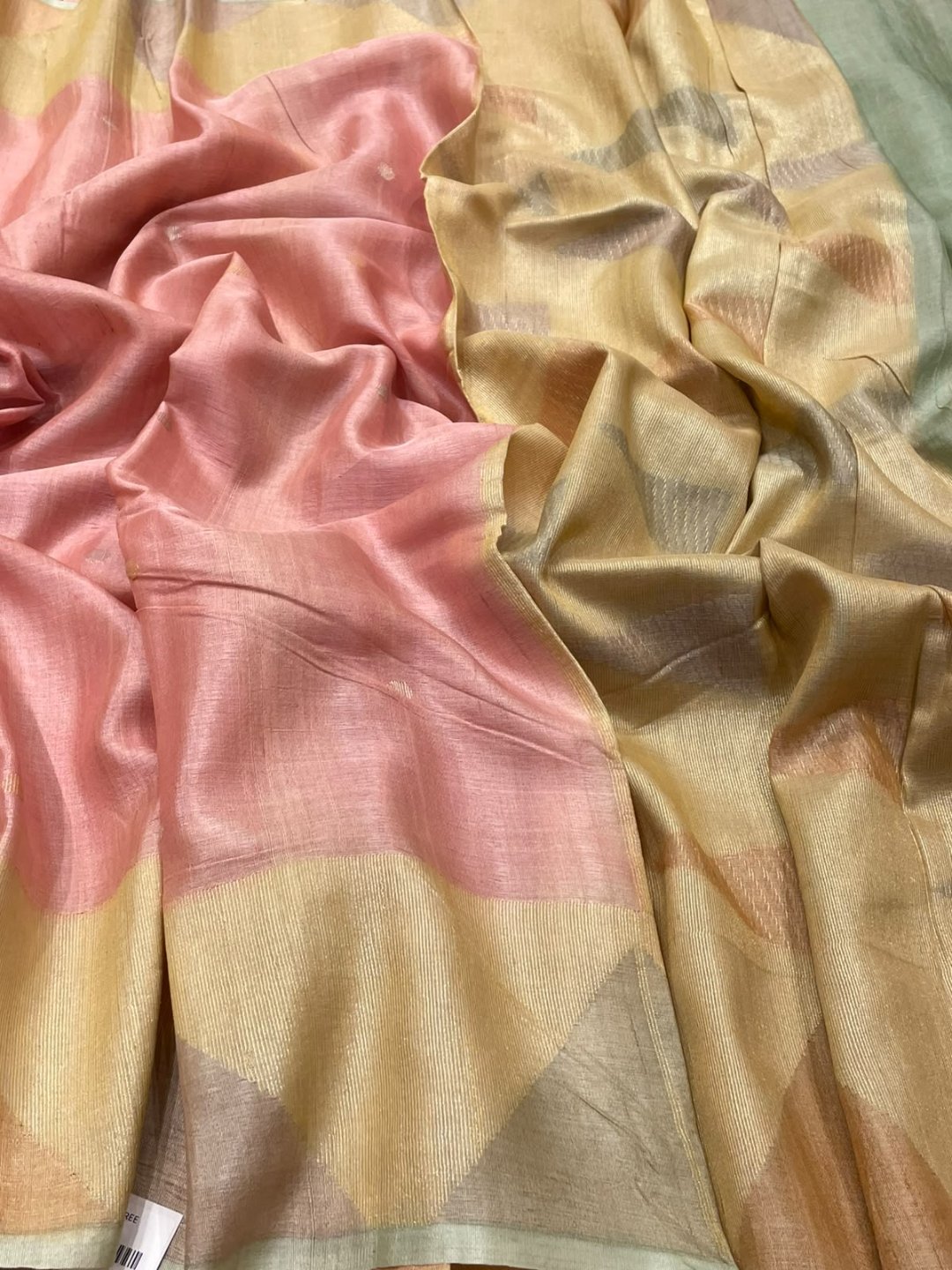 peach Raw silk saree Banarasi saree front drape view