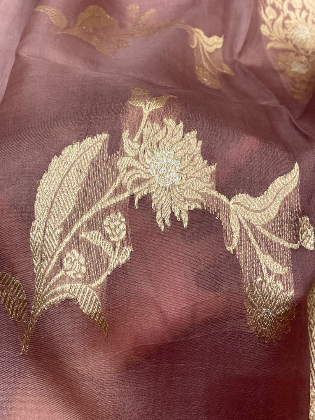 Peach Kora Silk Banarasi saree blouse piece