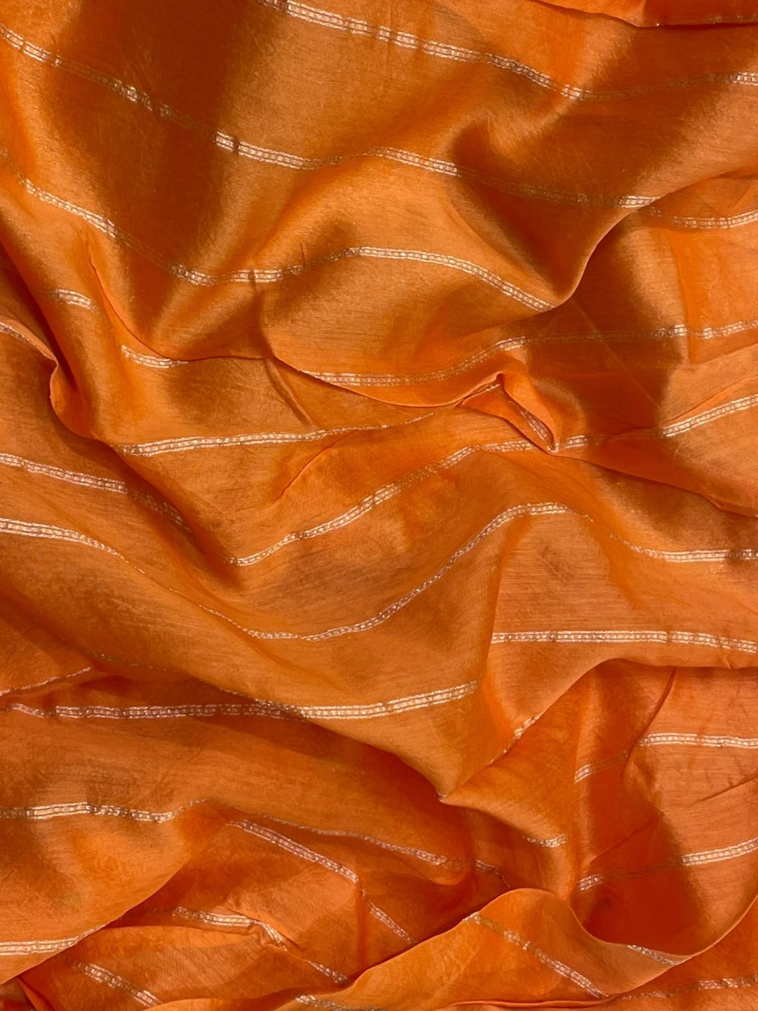 Orange Kora Silk Banarasi saree full spread