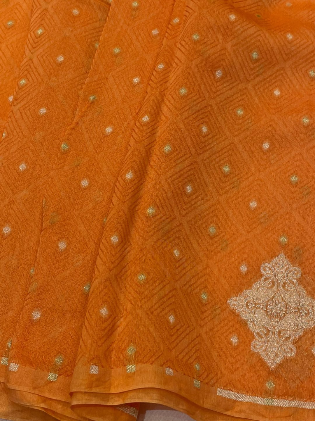 Orange Kora Silk Banarasi saree blouse piece