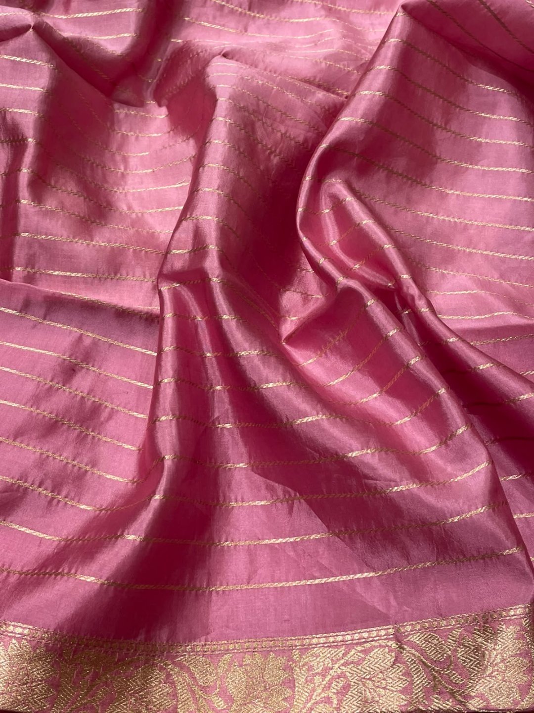 Pink Katan Silk Banarasi saree full spread