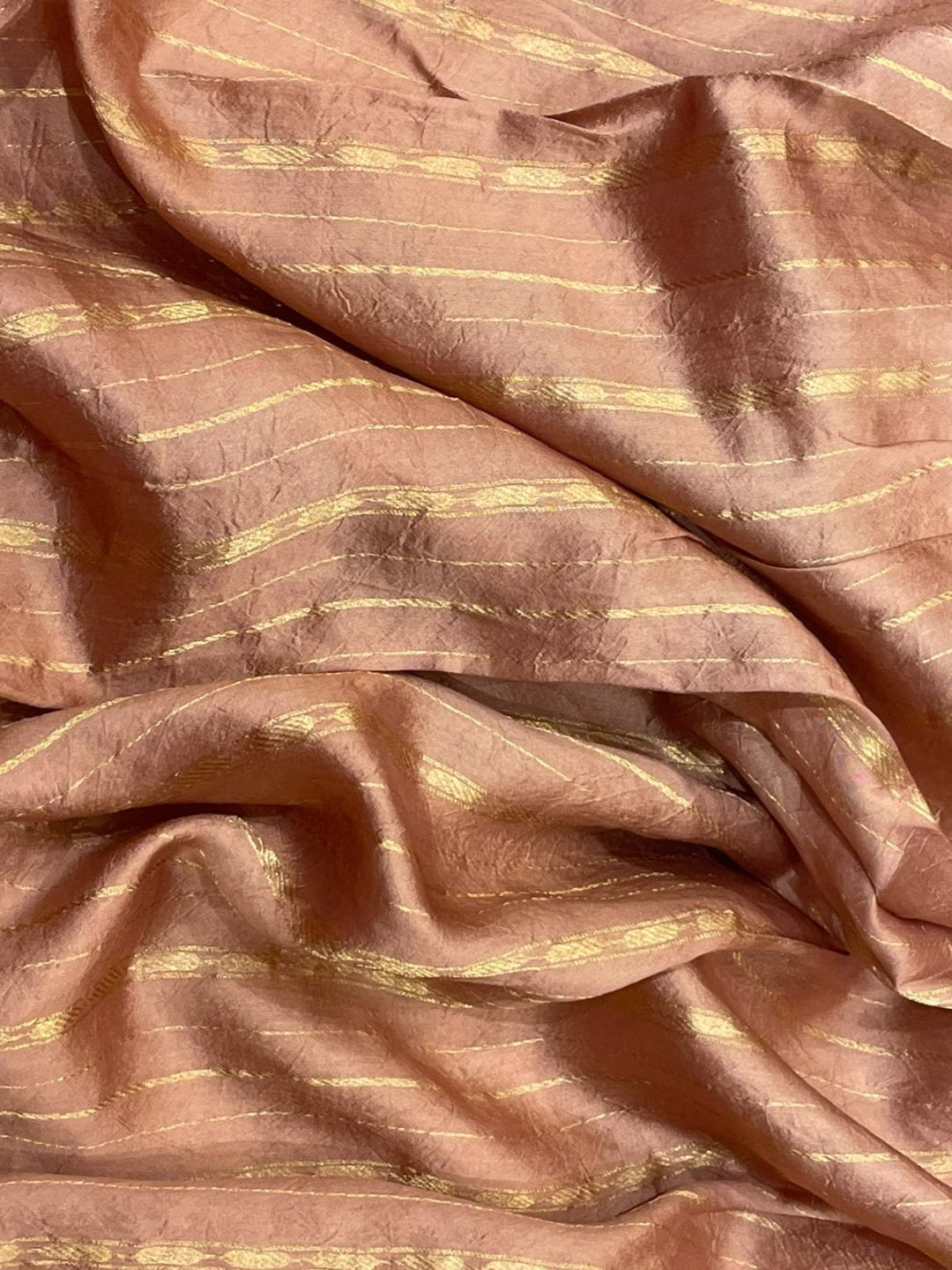 Soft Peach Kora Silk Banarasi saree full spread