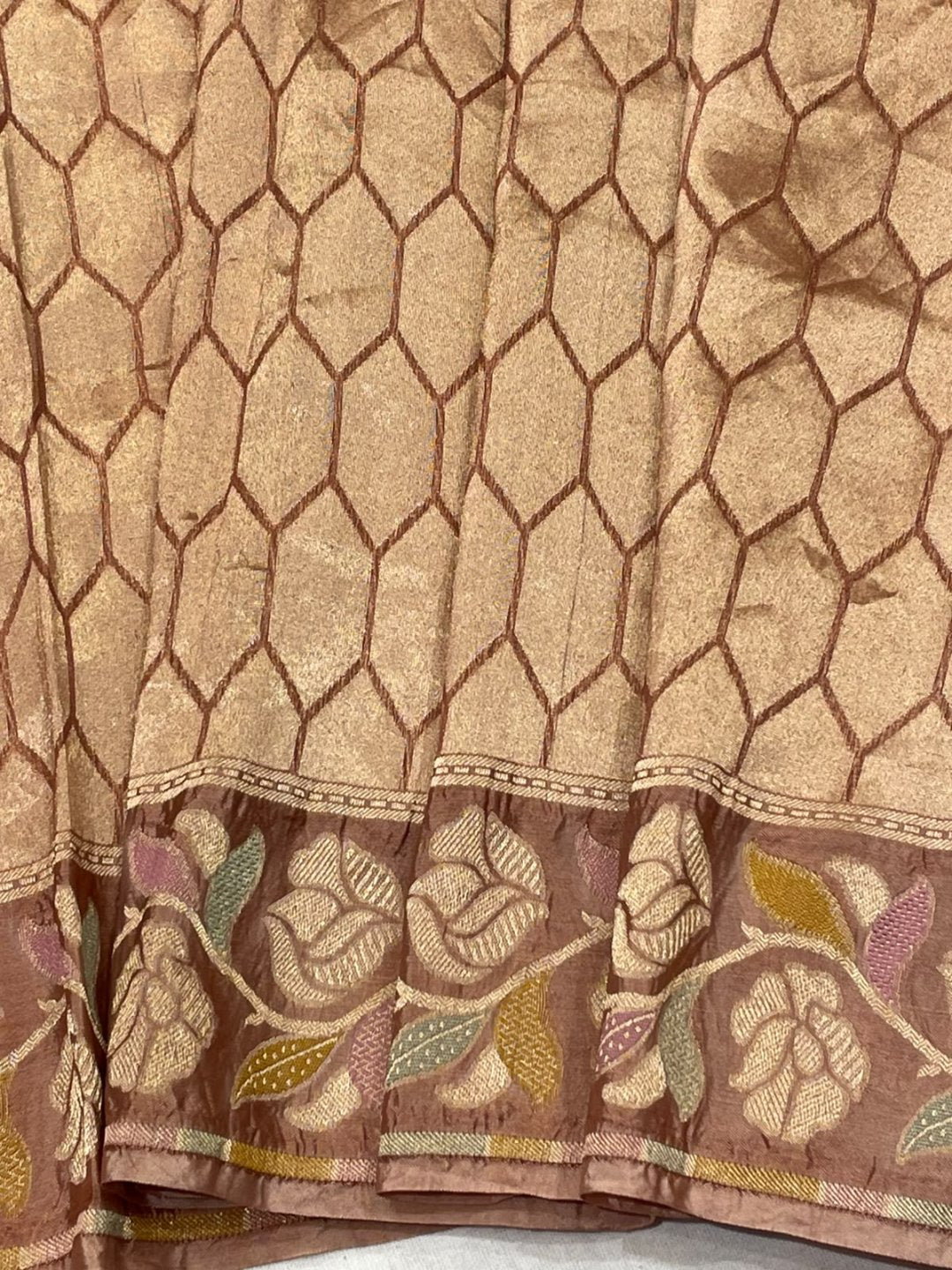 Soft Peach Kora Silk Banarasi saree texture detail