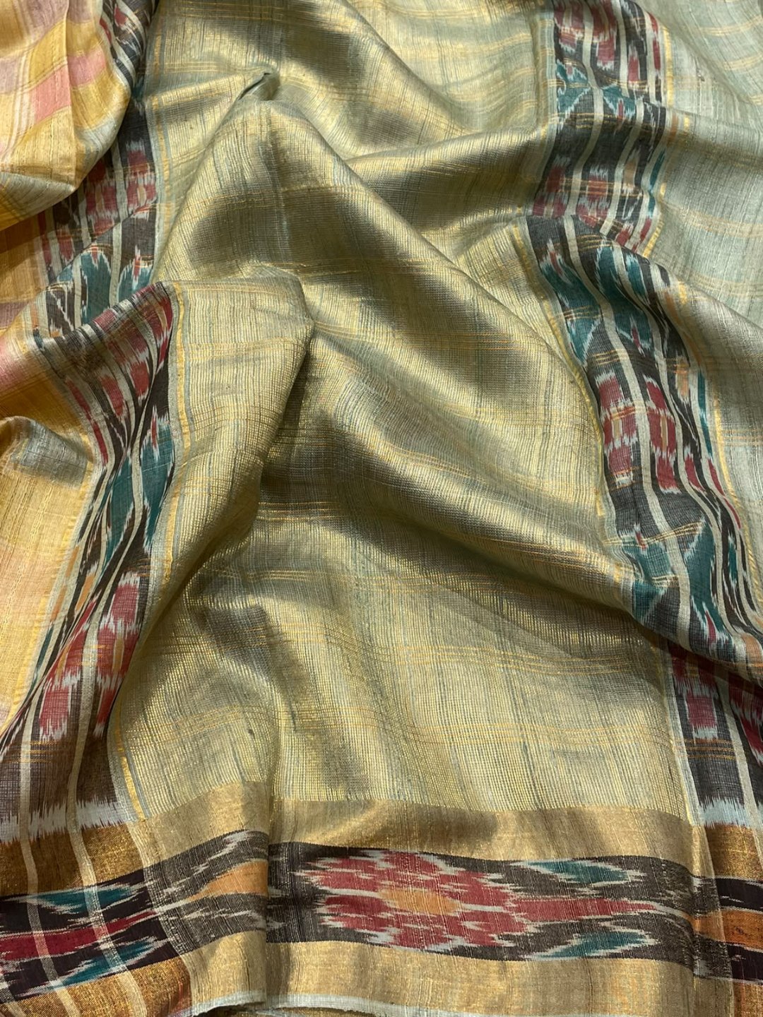 Light yellow Tussar Silk Banarasi saree zari work detail