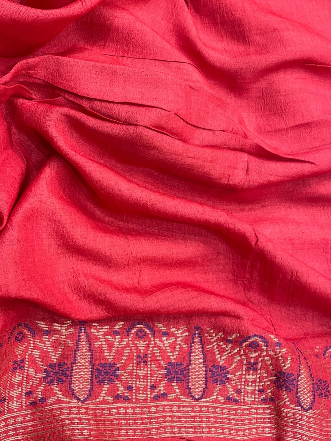 Musturd yello with Red border Tussar Silk Banarasi saree full spread