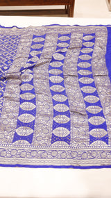 Handwoven Royal Blue color Bandhej Khaddi Georgette Saree