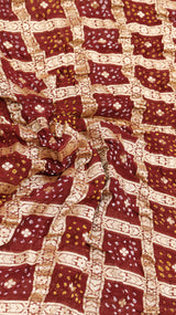 Handwoven Maroon Bandhej Khaddi Geogette Saree