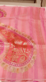 Handloom Pure Kora Silk Saree Paisley Pallu