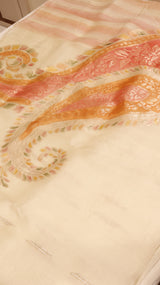 Handloom Pure Kora Silk Saree Paisley Pallu