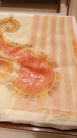 Handloom Pure Kora Silk Saree Paisley Pallu