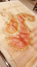 Handloom Pure Kora Silk Saree Paisley Pallu