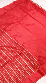 Red Stripe Kora Silk Saree