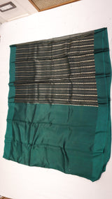 Dark Green Stripe Kora Silk Saree