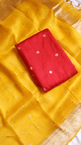 Red Pure Tussar Silk Handloom Suit Set