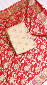 Ivory Pure Moonga Silk Handloom Suit Set