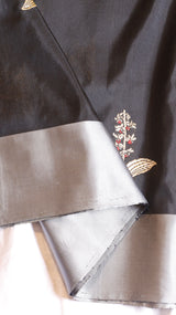 Black Pure Katan Silk Handloom Saree with Contrast Blouse