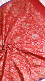 Gadzameen Red Pure Cotton Handloom Saree