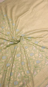 Pre-Order : Pistachio Green Pure Moonga Silk Handloom Saree