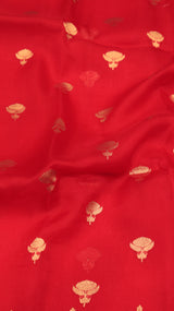 Pre-Order : Red Pure Kora Silk Handloom Saree with Temple Border