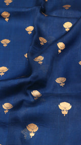 Pre-Order : Royal Blue Pure Kora Silk Handloom Saree with Temple Border