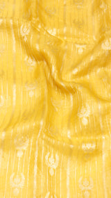 Yellow Pure Kora Silk Handloom Saree with Contrast Border
