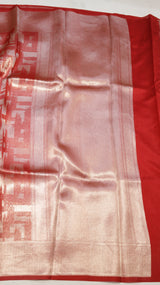 Red Pure Kora Silk Handloom Saree with Abstract Pattern