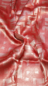 Red Pure Kora Silk Handloom Saree with Abstract Pattern