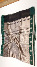 Metallic Silver Pure Kora Silk Handloom Saree with Soft Katan Border