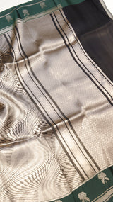 Metallic Silver Pure Kora Silk Handloom Saree with Soft Katan Border