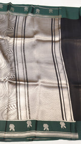 Metallic Silver Pure Kora Silk Handloom Saree with Soft Katan Border