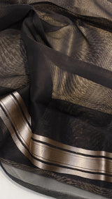 Metallic Silver Pure Kora Silk Handloom Saree with Soft Katan Border