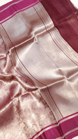 Plum Pure Kora Silk Handloom Saree with Soft Katan Border