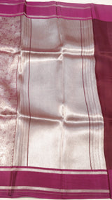 Plum Pure Kora Silk Handloom Saree with Soft Katan Border