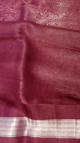 Plum Pure Kora Silk Handloom Saree with Soft Katan Border