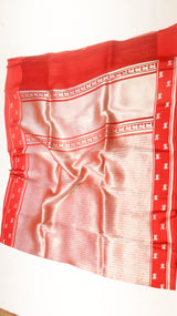 Red Pure Kora Silk Handloom Saree with Soft Katan Border