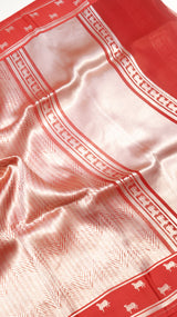 Red Pure Kora Silk Handloom Saree with Soft Katan Border