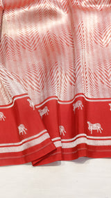 Red Pure Kora Silk Handloom Saree with Soft Katan Border
