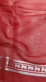 Red Pure Kora Silk Handloom Saree with Soft Katan Border