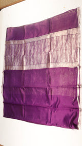 Purple Pure Kora Silk Handloom Saree with Stripe Border