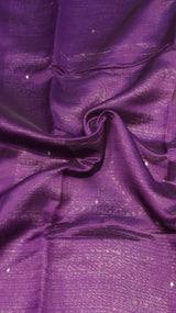 Purple Pure Kora Silk Handloom Saree with Stripe Border