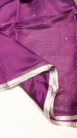 Purple Pure Kora Silk Handloom Saree with Stripe Border