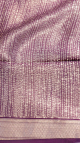 Purple Pure Kora Silk Handloom Saree with Stripe Border