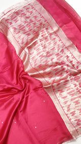 Pink Pure Kora Silk Handloom Saree with Brocade Blouse