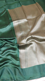 Bottle Green Pure Katan Silk Handloom Saree with Tanchoi Weave