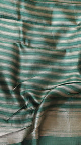 Bottle Green Pure Katan Silk Handloom Saree with Tanchoi Weave