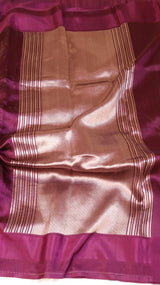 Plum Pure Katan Silk Handloom Saree with Tanchoi Weave